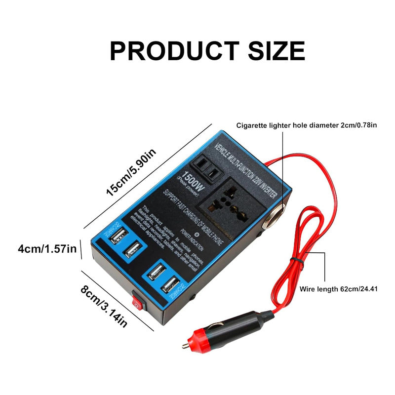 Adaptador Enchufe Inversor 12v A 220v 1500w 4usb 2cenicero
