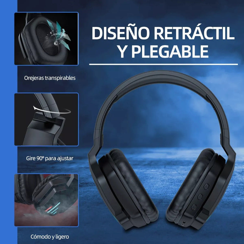 Audifonos Diadema Gamer Onikuma B60 Negros Bluetooth Luz Led Negro