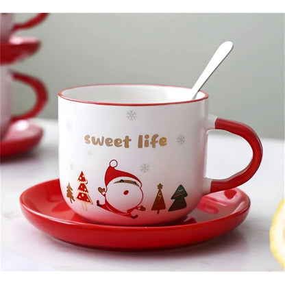 Taza De Navidad Con Plato Y Cuchara Taza Té Cafe Santa Claus