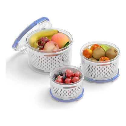 X3 Tupper Hermético Contenedor Alimentos Frescos Con Colador Color Azul Circular