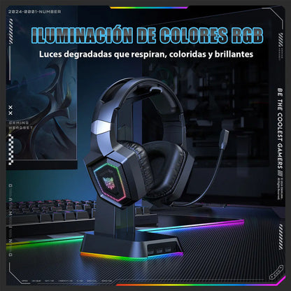 Auriculares Gamer Inalámbricos Onikuma Bluetooth Gt806 Con Luz Led Color Negro