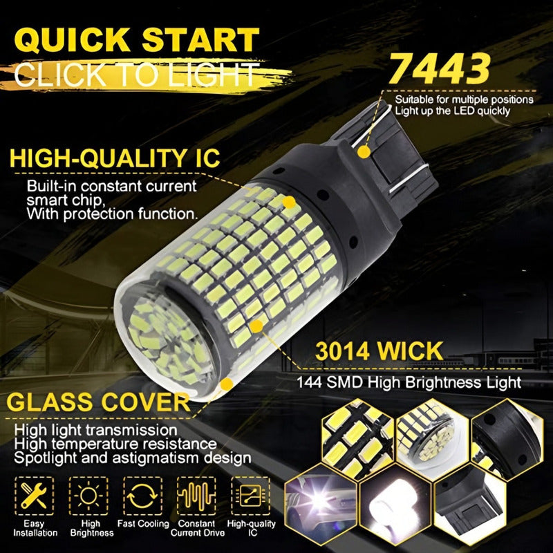 X2 Ampolleta Led T20 7443 144led Luz Blanca 360° Auto /r&c
