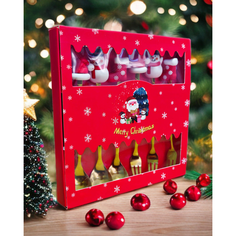 X6 Set Servicios Navideños Cuchara Tenedor Decoración Navida
