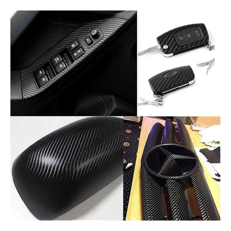 Rollo Vinilo Fibra De Carbono 4d Adhesivo 35x50cm 4d 4d Negro Fibra
