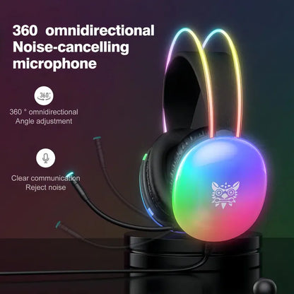 Audifonos Gamer Onikuma X25 Micrófono Cable Adaptador Y Rgb Negro