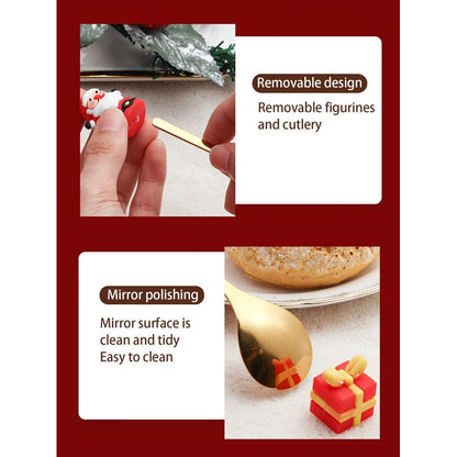 X6 Set Servicios Navideños Cuchara Tenedor Decoración Navida