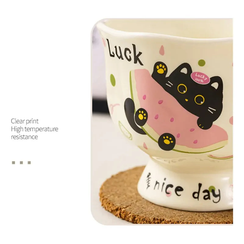 Tazón Cerámica Kawaii Mango Perlas Gato Cuchara Caja Regalo Crema Mk-01 Mod1 Nice Day