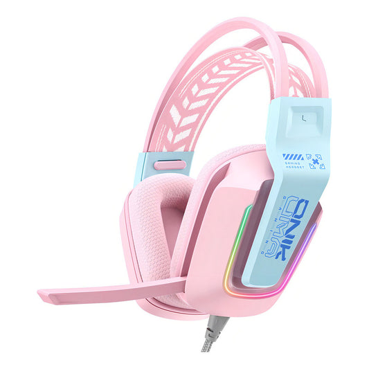 Audifono Gamer Con Micrófono Onikuma X13 Luz Rgb Pc Ps4 Ps5 Color Rosa Celeste