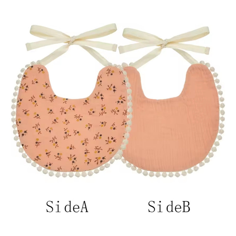 Set Babero + 2 Cintillo Diadema Color Nude Reversible Encaje