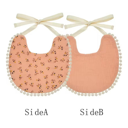 Set Babero + 2 Cintillo Diadema Color Nude Reversible Encaje