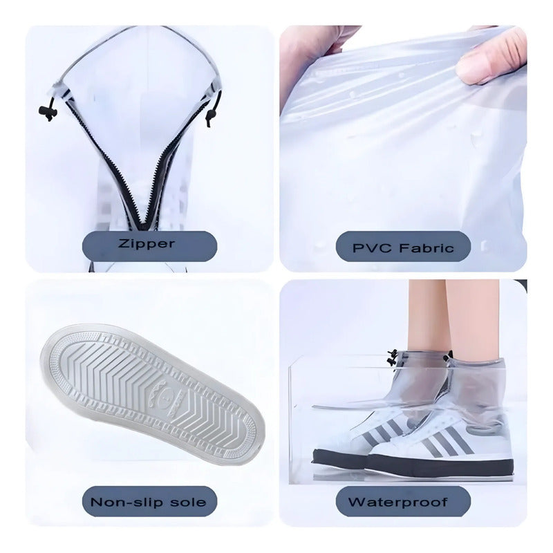 Bota Protector Silicon Impermeable Cubre Zapato Tenis Lluvia Transparente Negro S T35-36 (25.5cm)