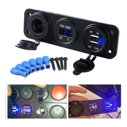 Panel Triple Adaptador 2usb + Voltímetro + Cenicero 12-24v