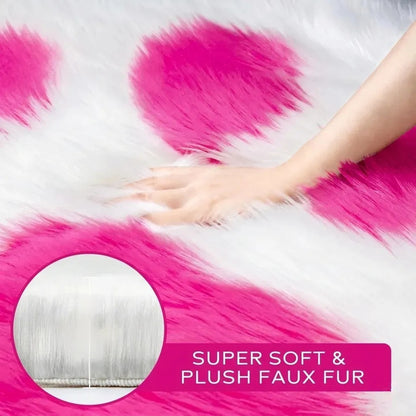 Alfombra Peluda Huella De Gato Kawaii Suave Piel Sintética 85 Cm 80 Cm Fucsia Blanco