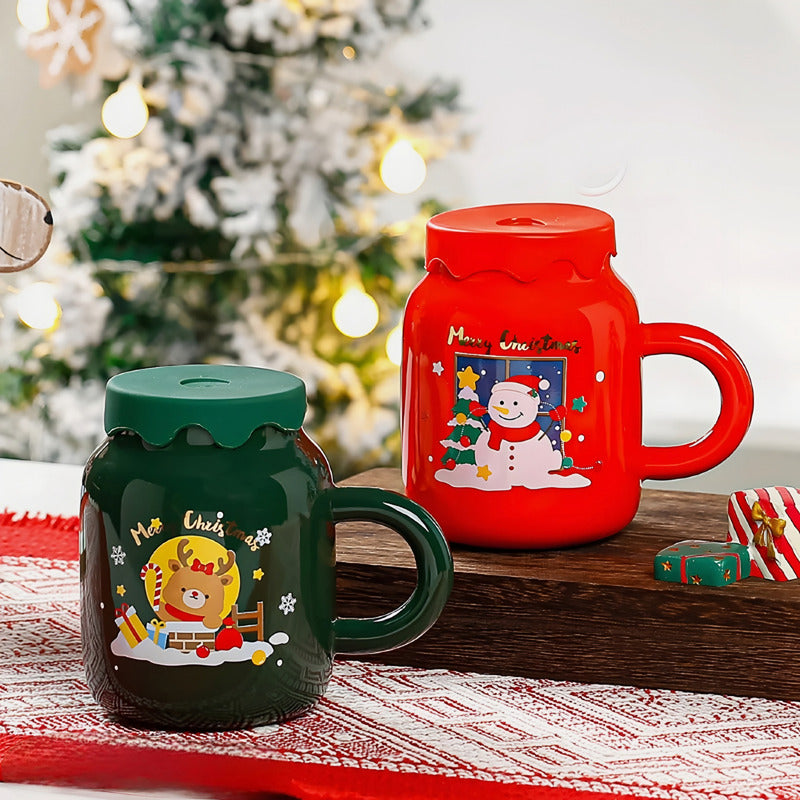 Taza De Navidad Tapa Silicon Bombilla Cristal Bebida Fría Ca