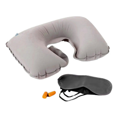 Kit De Viaje Inflable Cojín Cuello Lumbar Asiento + Antifaz Color Beige Diseño De La Tela Aterciopelado