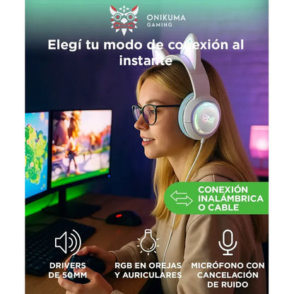 Auriculares Gamer Onikuma Gt838 Triple Conexión Rgb Mic Rosa