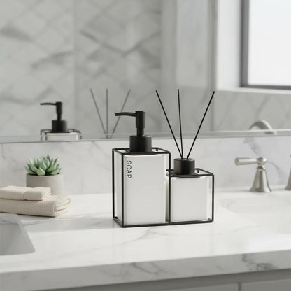 Set De Baño Dispensador Jabon + Difusor Aroma Soport Moderno Blanco 73196