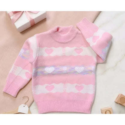 Sweater De Niña Tejido Cuello Alto Suéter Caliente Polerón Rosa 211 Corazones 150