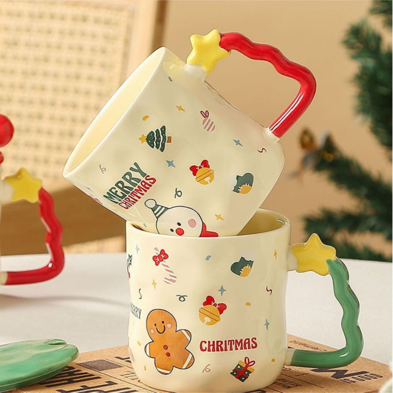 Taza De Navidad Con Agarre Árbol De Navidad 380ml Mug Lindo