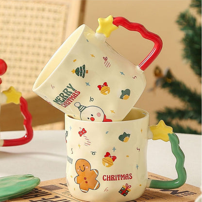 Taza De Navidad Con Agarre Árbol De Navidad 380ml Mug Lindo