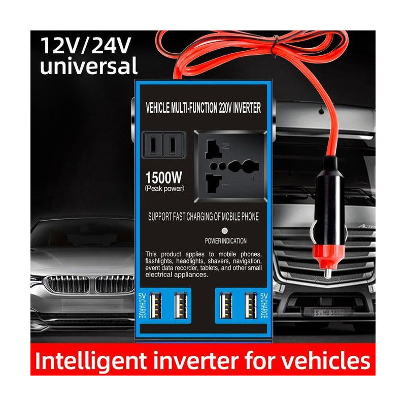 Adaptador Enchufe Inversor 12v A 220v 1500w 4usb 2cenicero