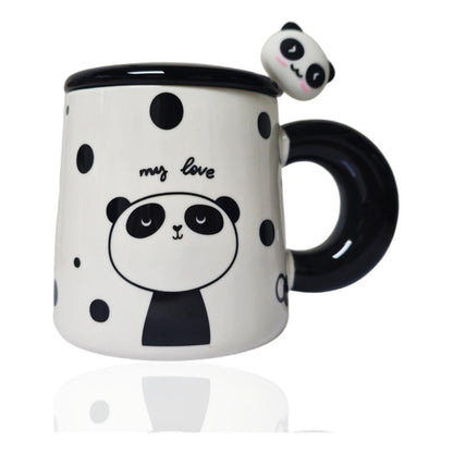 Tazón Oso Panda Taza Kawaii Con Tapa Y Cuchara 400ml / Ryc