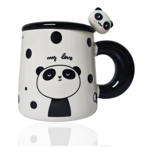 Tazón Oso Panda Taza Kawaii Con Tapa Y Cuchara 400ml / Ryc