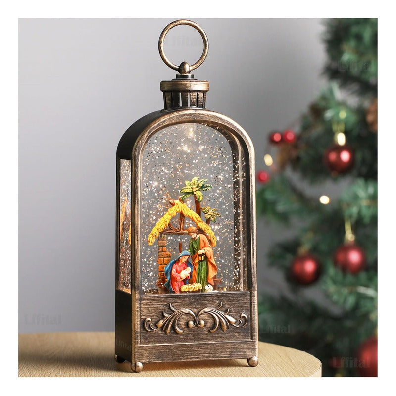 Farol Navideño Con Luz Led Música Lámpara Navidad Pesebre