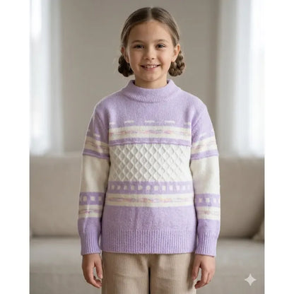 Sweater De Niña Tejido Polerón Teen Cuello Alto Sueter T8-16 Lila 736 Trenzado 150