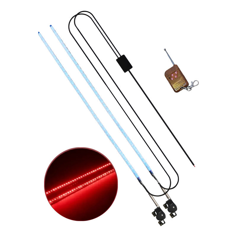 X2 Antena Tipo Látigo Con Luz Led 100cm 12v + Control Modos Rojo 81-17r