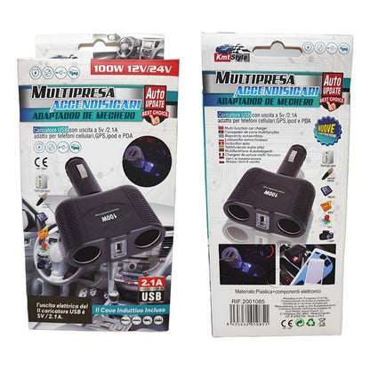 Encendedor Doble Adaptador +usb 100w 12-24v Splitter Encende