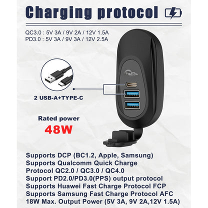 Adaptador Carga Rápida 2 Usb 1 Type C 12-24v Sobrepuesto