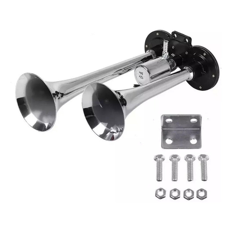 Bocina De Aire Electrica Doble Trompeta 12v-24v Auto Camión