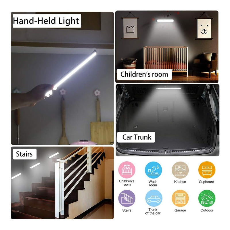 Luz Led Con Sensor Movimiento Recargable Closet Baño Cocina Estructura Gris