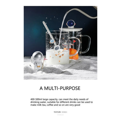 Taza De Vidrio De Astronauta Con Tapa Y Cuchara Cerámica R&c