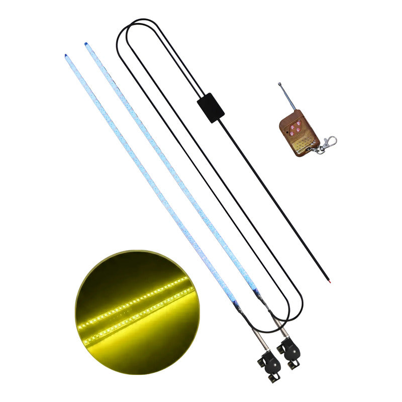 X2 Antena Tipo Látigo Con Luz Led 100cm 12v + Control Modos Dorado 81-17d