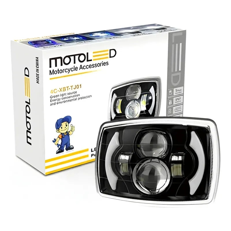 Foco Óptico Led Rectangular Con Drl Luz Diurna Auto Moto Cables Blanco/azul D0051 Blanco Frio / Azul