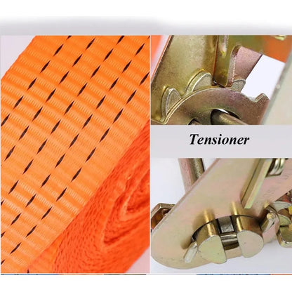 Eslinga De Amarre Con Tensor 5cm 10mts 1300kgs Para Carga Naranja Hs-201a