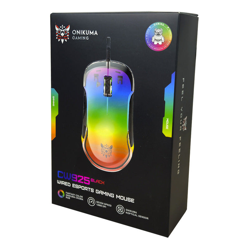 Mouse Gamer Onikuma Cw925 Con Cable Luz Rgb 12800 Dp1 Color Negro 925