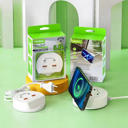 Hub Usb Alargador Enchufe 220v 4 Puertos 2 Usb 2 Tipo C 5.1a Blanco Xy0446