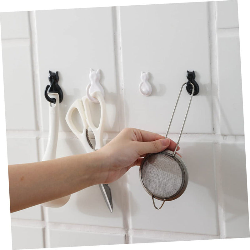 X6 Gancho Colgador Adhesivo De Gatitos Perchero Baño Cocina