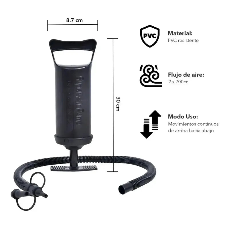 Bombín Inflador Manual Con 3 Válvulas Colchón Piscina Globos Negro Ht-108