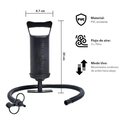 Bombín Inflador Manual Con 3 Válvulas Colchón Piscina Globos Negro Ht-108