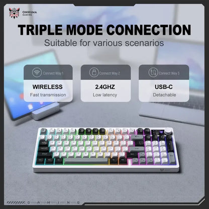 Teclado Gamer Onikuma Mt902 Blanco 3modo Conexión Silencioso Blanco Mt902 Inglés Us