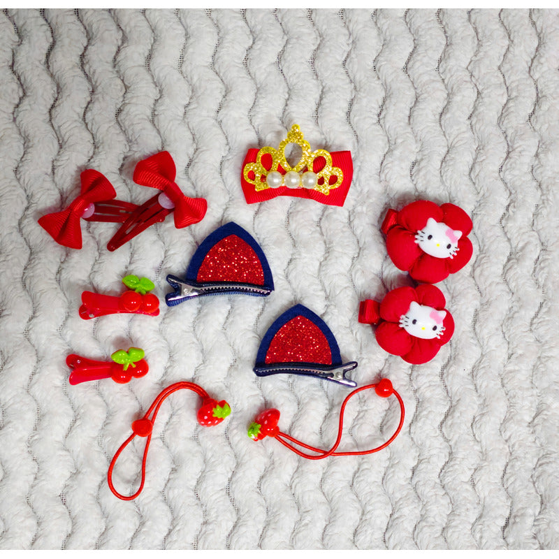 Estuche D Pinches Y Colet Bebé Niñas 11pcs Gancho Oreja Gato