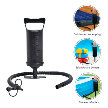 Bombín Inflador Manual Con 3 Válvulas Colchón Piscina Globos Negro Ht-108