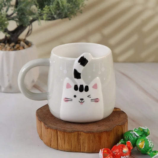 Tazón De Cerámica Gato Kawaii Con Cola 400ml Taza Cat Lovers Gris Mk-223 A