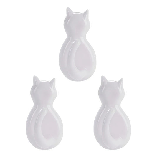 X3 Gancho Colgador Adhesivo De Gatitos Perchero Baño Cocina Blanco 30359