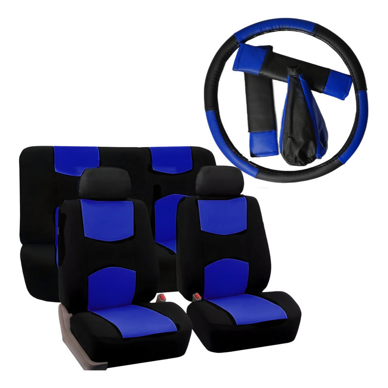 Set 12pcs Cubre Asiento Ecocuero Volante Cinturón Palanca Ne