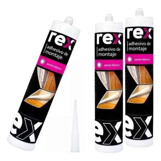 X3 Adhesivo Montaje Rex Blanco Cartucho 300ml C/u